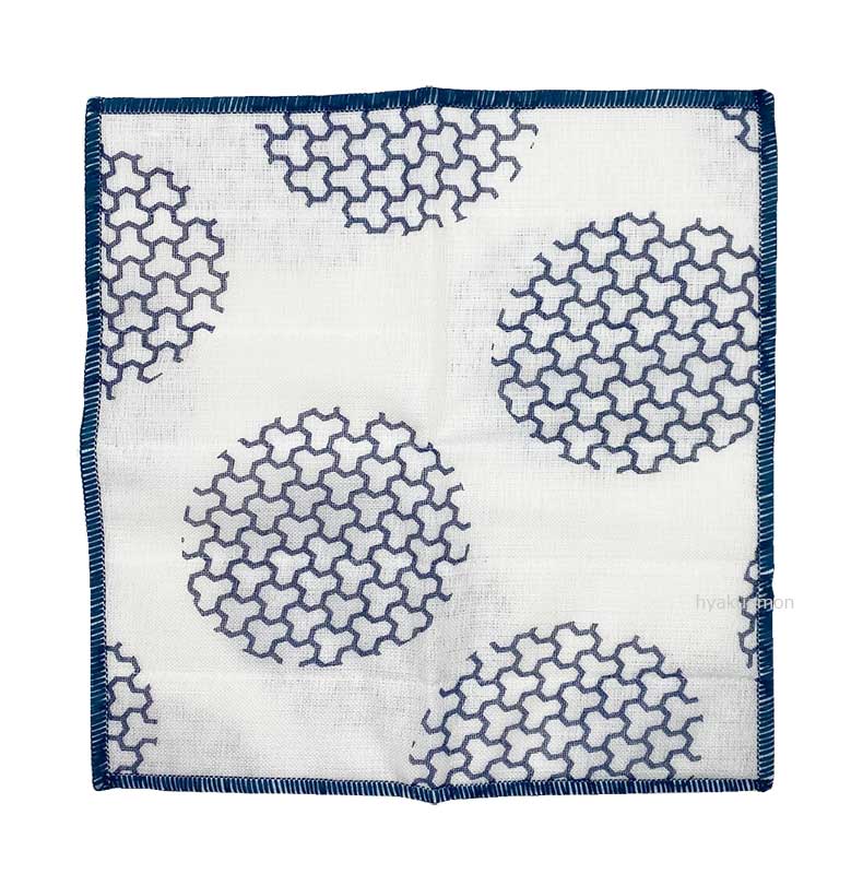 かや織ふきん 和柄 ふきん 藍色 毘沙門亀甲×水玉