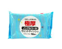 1枚でしっかり拭き取れる！ 極厚ノンアルコールウェットティッシュ 手や指の汚れ落としに 身の回りの拭きとりに 1枚サイズ：約200mm×300mm 16枚入 基布素材：レーヨン・ポリエステル 成分：水、PG、セチルピリジウムクロリド エチルパラペン、メチルパラペン 　　　プチルカルパミン酸ヨウ化プロピニル 　　　DPG、ポリアミノプロピルビグアニド 　　　EDTA-2Na 日本製