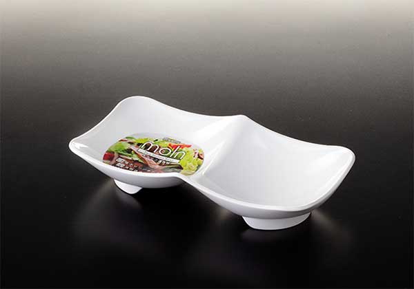 食器 プラスチック モルン 二連 角鉢 ホワイト