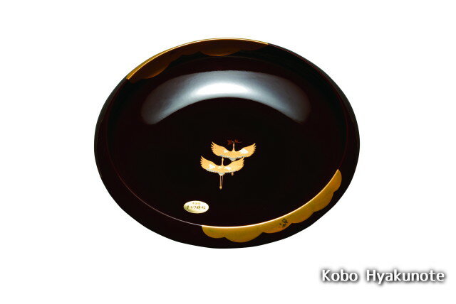 7.5菓子鉢 溜 金雲昇鶴