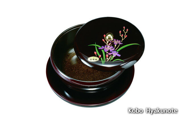 7.0丸盆付菓子器 溜 山路（金蒔絵・盛絵・内梨子地塗）