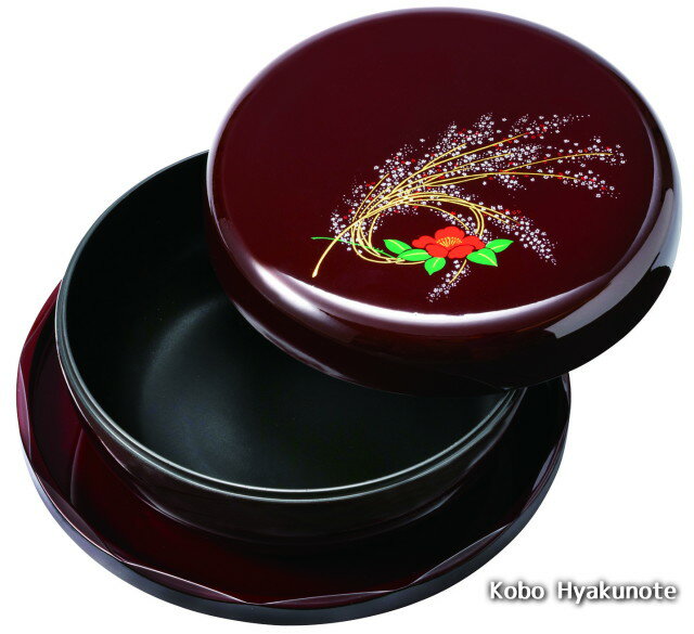 7.0丸盆付菓子器 溜 雪小町（金蒔絵）