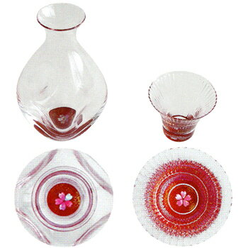 天野漆器:徳利・杯セット 金桜(貝入)朱 (徳利1個、杯1個)