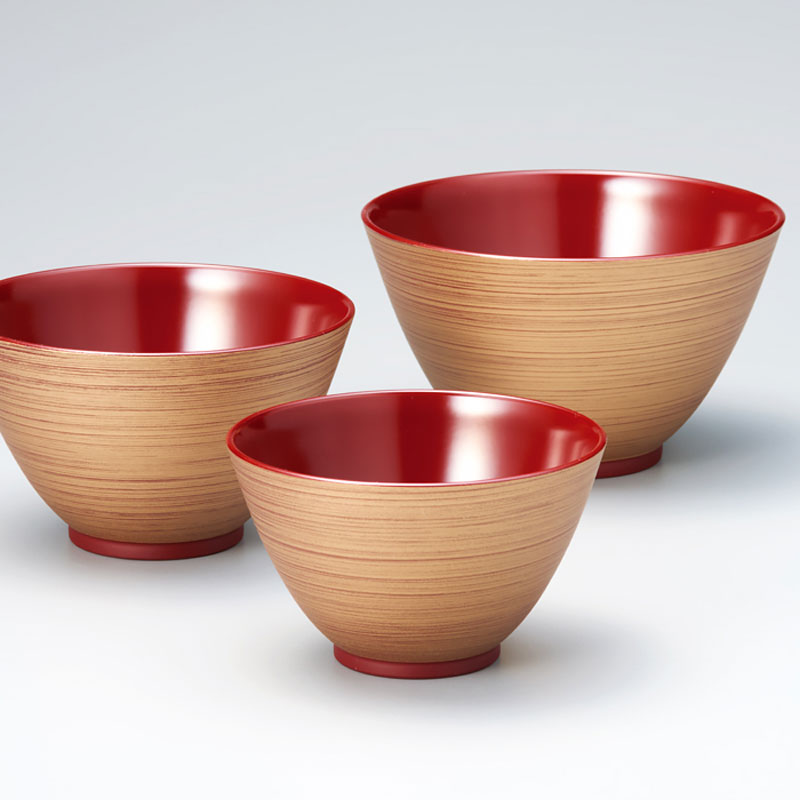 山崎漆器商会：「越前塗 金刷毛三つ組鉢 (吟朱/黒)」