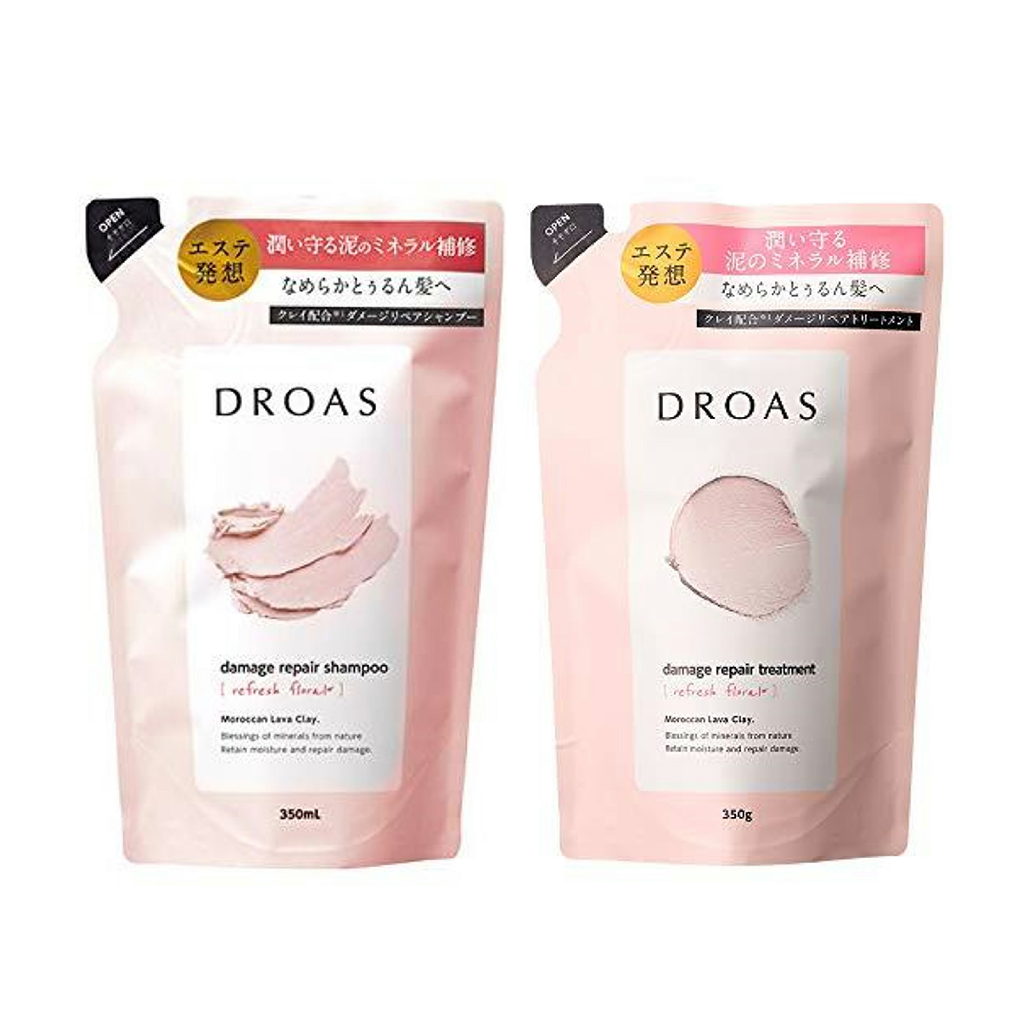 DROAS ドロアス ダメージリペア シャンプー 詰め替え 350ml +トリートメント 詰め替え 350g セット リフレッシュフローラルの香り ヘアケア 保湿 クレイ