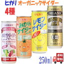 4種セット ヒカリ 有機 サイダー 4種( レモン ・ ぶどう ・ みかん ・ ジンジャーエール ) 250ml 炭酸飲料 オーガニック アソート 詰め合わせ 光食品 缶ジュース サワー 焼酎 プレゼント ギフト お中元 暑中見舞い