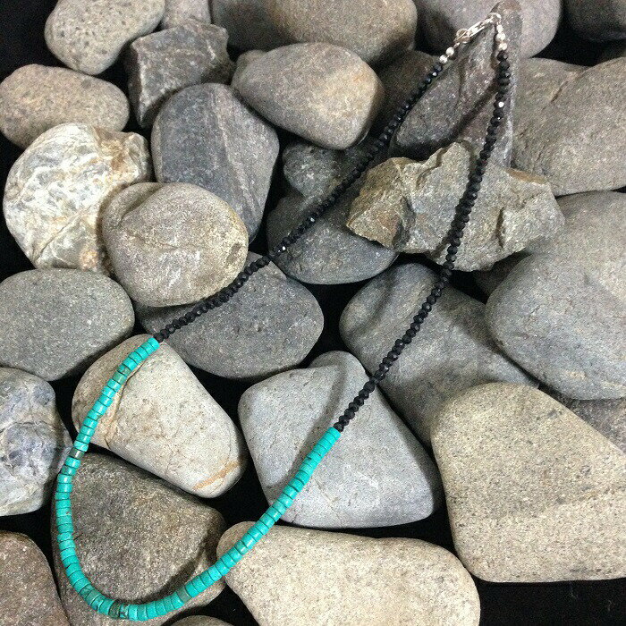 【スーパーセール】 ストーンネックレス ブラックスピネル＆ターコイズ バリ雑貨 アジアン雑貨 アジア..