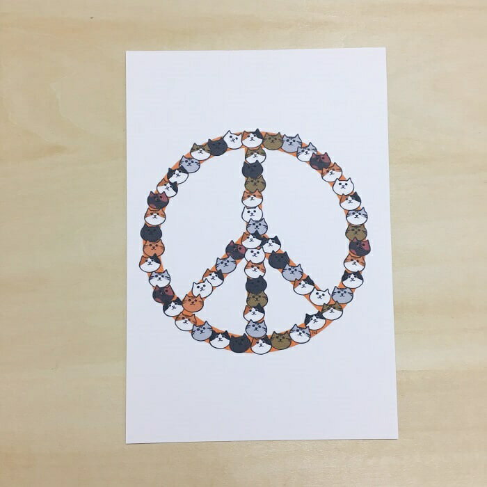 猫 ネコ ポストカード ネコ&ピース はがき ハガキ 葉書 年賀状 暑中お見舞 暑中見舞い 挨拶状 引っ越しの挨拶 季節のあいさつ 雑貨 おしゃれ グッズ 白黒...