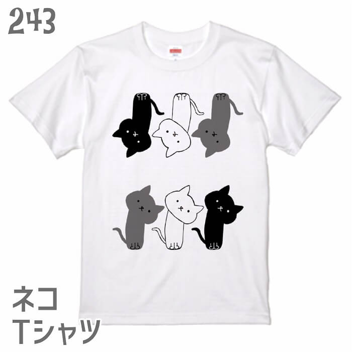 乐天商城 - 猫 ネコ Tシャツ かしげる6匹のネコ ネコ好き ニャンコ キャット 雑貨 ティーシャツ かわいい おもしろ グッズ 白黒三毛ブチ 茶トラ サビ サバ ミケ シロ クロネコ