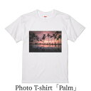 デザイン Tシャツ 「パーム」 メンズ ホワイト 綿100% グラフィックT フォトT ヤシの木 夕暮れ 夕日 リゾート 南国 バリ ハワイ オシャレ プレゼント 大きいサイズ ビッグTシャツ 【受注生産】