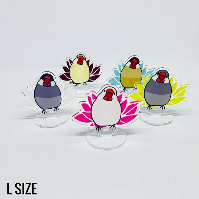 文鳥 アクリルスタンド 叫ぶ文鳥と蓮の花 Lサイズ / アクスタ フォトスタンド フォトグッズ ペット 遺影 位牌 誕生日 記念日 父の日 母の日 敬老の日 記念品 ノベルティ 男性 女性 メンズ 軽量 ギフト デザイン かわいい 小鳥 ことり プレゼント