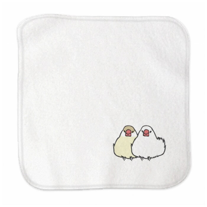 文鳥 ハンドタオル タオルハンカチ 寄り添うおだんご文鳥 小 / ハンカチ タオルハンカチ 名入れ 記念品 アニバーサリー 入園 入学 卒園 卒業 入学祝い 還暦 卒業祝 誕生日 クリスマス 小鳥 鳥好き かわいい 白 桜 シルバー シナモン クリーム