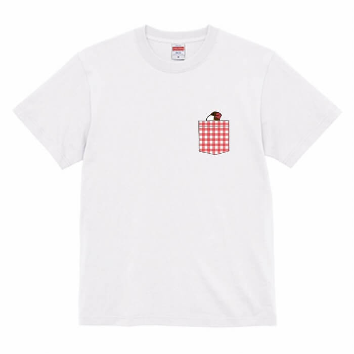 【アウトレット】【レアアイテム】 文鳥 Tシャツ ポケットTシャツ風 みあげる文鳥 赤チェック シナモン文鳥 ホワイト 243 小鳥 鳥 鳥好き 雑貨 オシャレ かわいい グッズ プレゼント ギフト 白 桜 シルバー シナモン クリーム 面白い 大きいサイズ ビッグT メール便