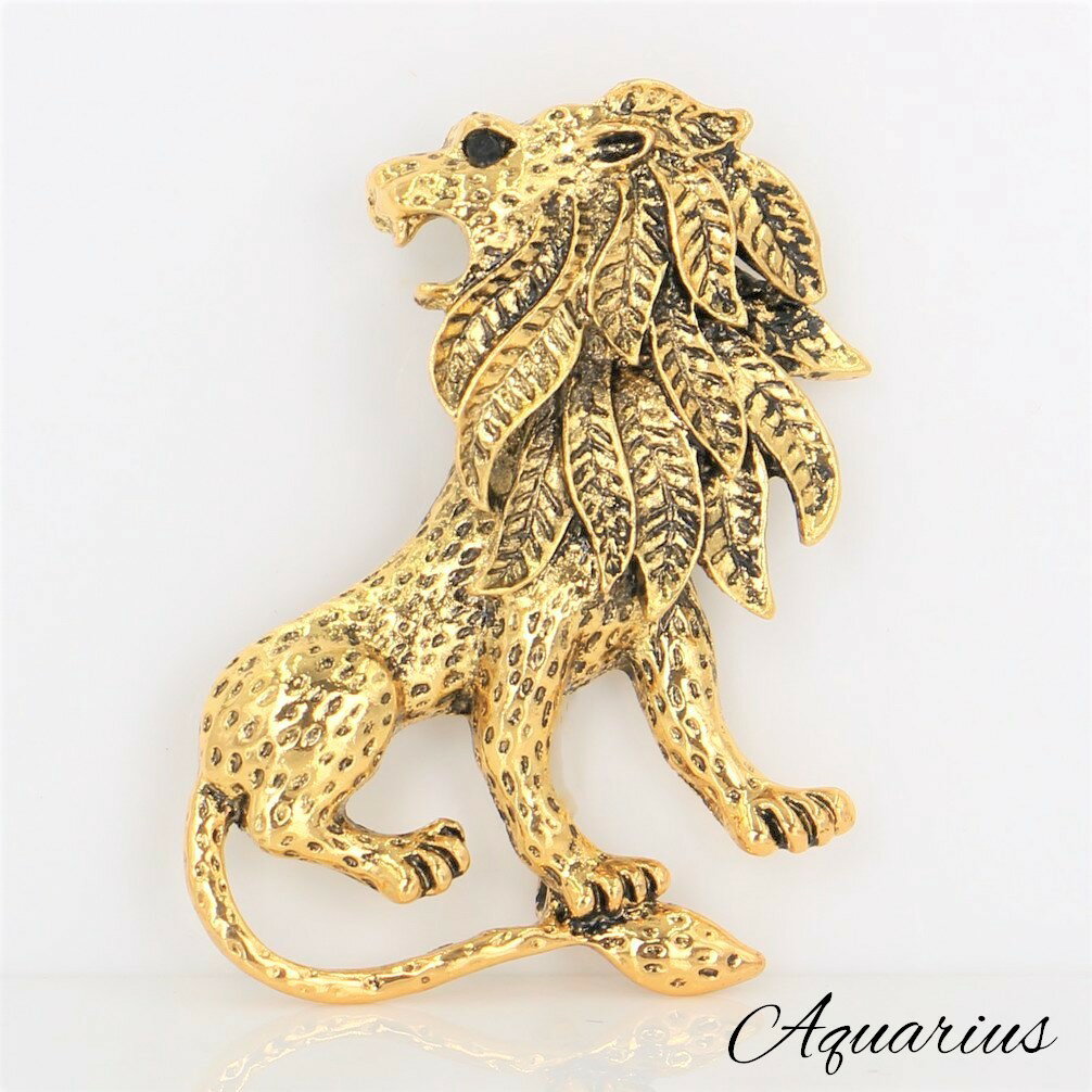 アンティークライオン ブローチ ゴールド★ポーチ付き★