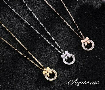 医療用 サージカル ステンレス 316Lキュービックジルコニア ラウンド リボン ネックレス