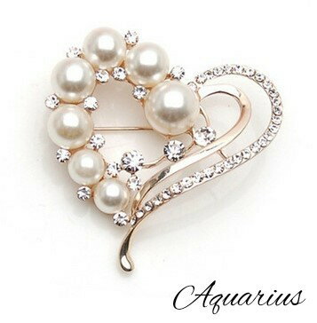キュービックジルコニア ＆ パール ハート モチーフ ブローチ★ギフトポーチ付き★のサムネイル