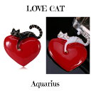 ハート の 上の 猫 ( ネコ ) ブローチ★ギフトポーチ付き★