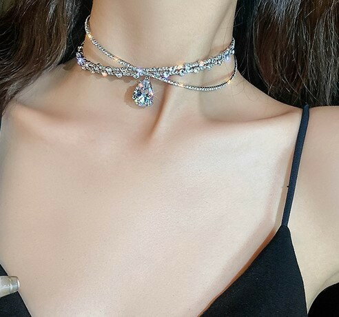 CZ ダイアモンド 2 WAY クロス ドロップ オーナメント チョーカー