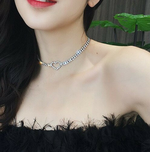 CZ ダイアモンドキラキラ ラブ キュン ハート チョーカー