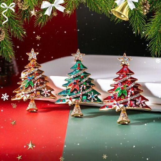3カラー 七宝焼 と スワロフスキー の 大ぶり ゴージャス クリスマス ツリー ブロ...