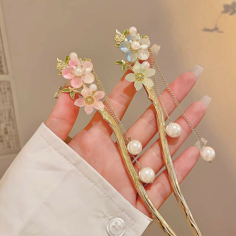 桜 ( さくら ) と パール の 揺れる 簪 ( かんざし ) ピンク/ブルー 2カラー