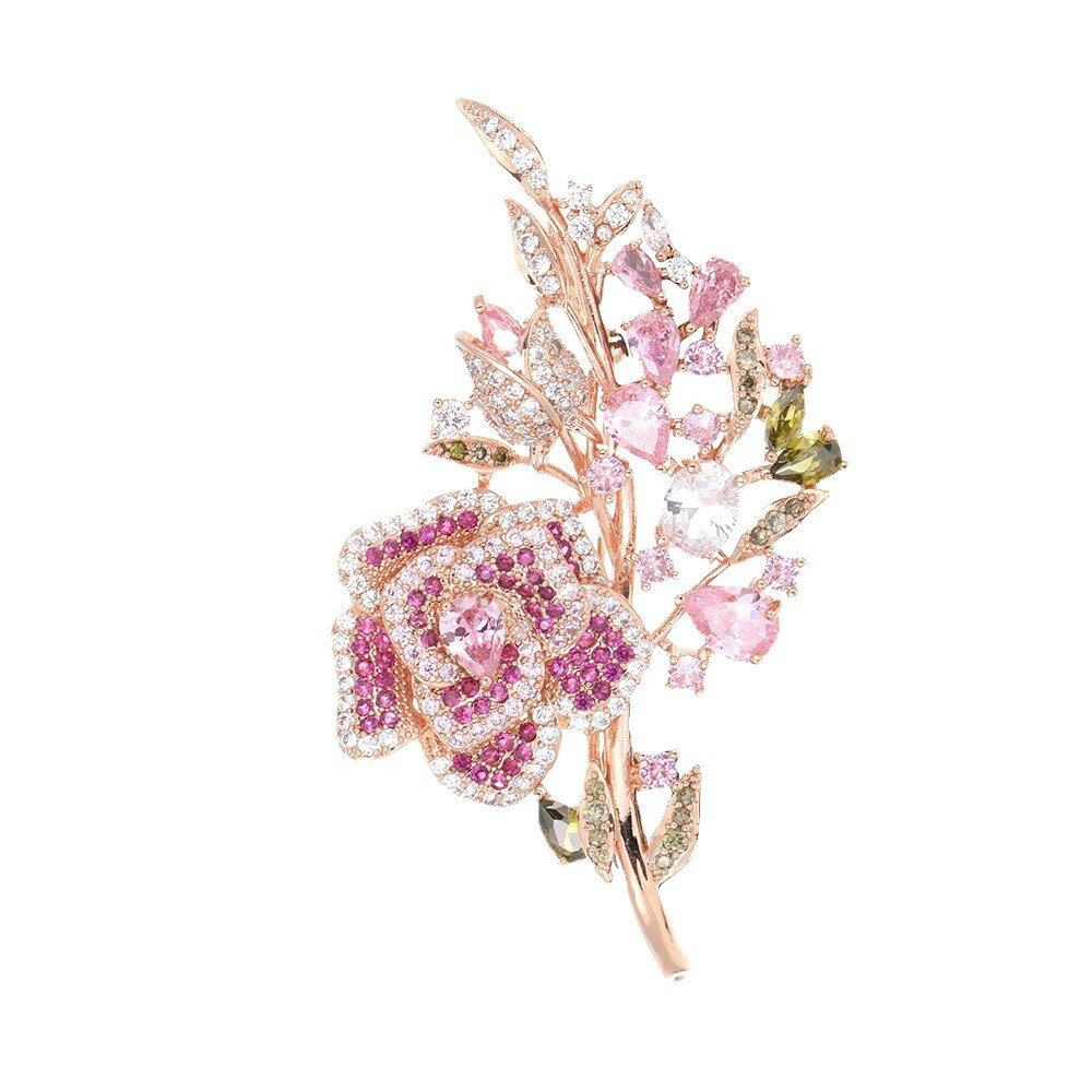 スワロフスキー ハイクオリティー ピンク の ローズ ( バラ 薔薇 ) ブローチギフト...