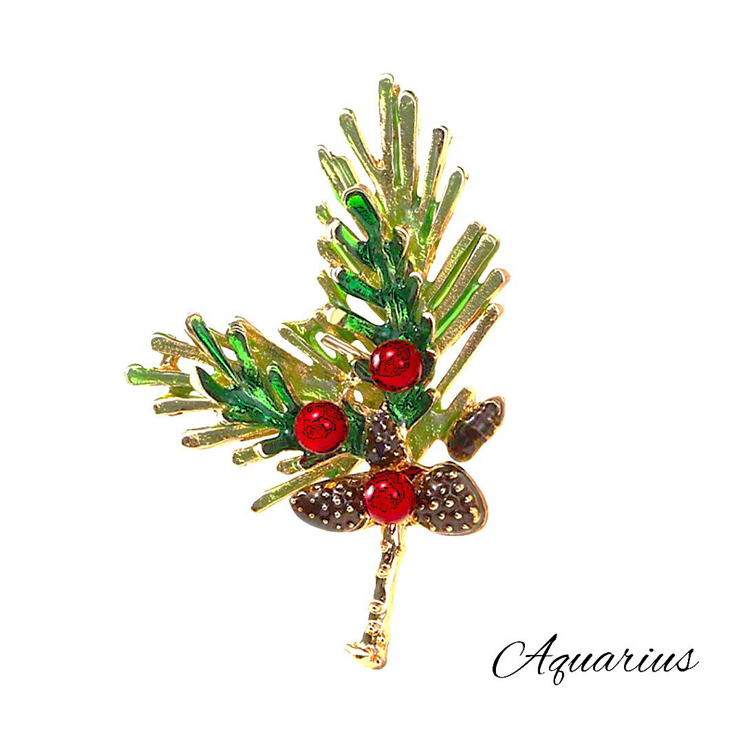 クリスマス ホーリー ( ヒイラギ 柊 松 )ブローチ 2カラー ゴールド シルバー ★ギフトポーチ付き★