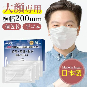 日本製マスク XLサイズ 超大きめ 不織布 使い捨てマスク 個包装 平ゴム 30枚入り