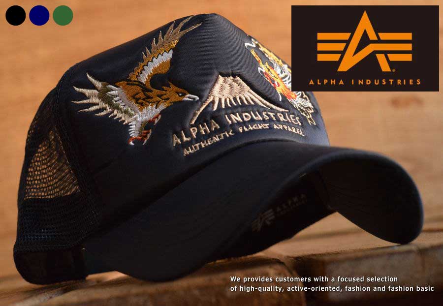 正規品 Alpha Industries メッシュキャップ 帽子 メンズ 鷹 龍 和柄 刺繍 スカジ ...
