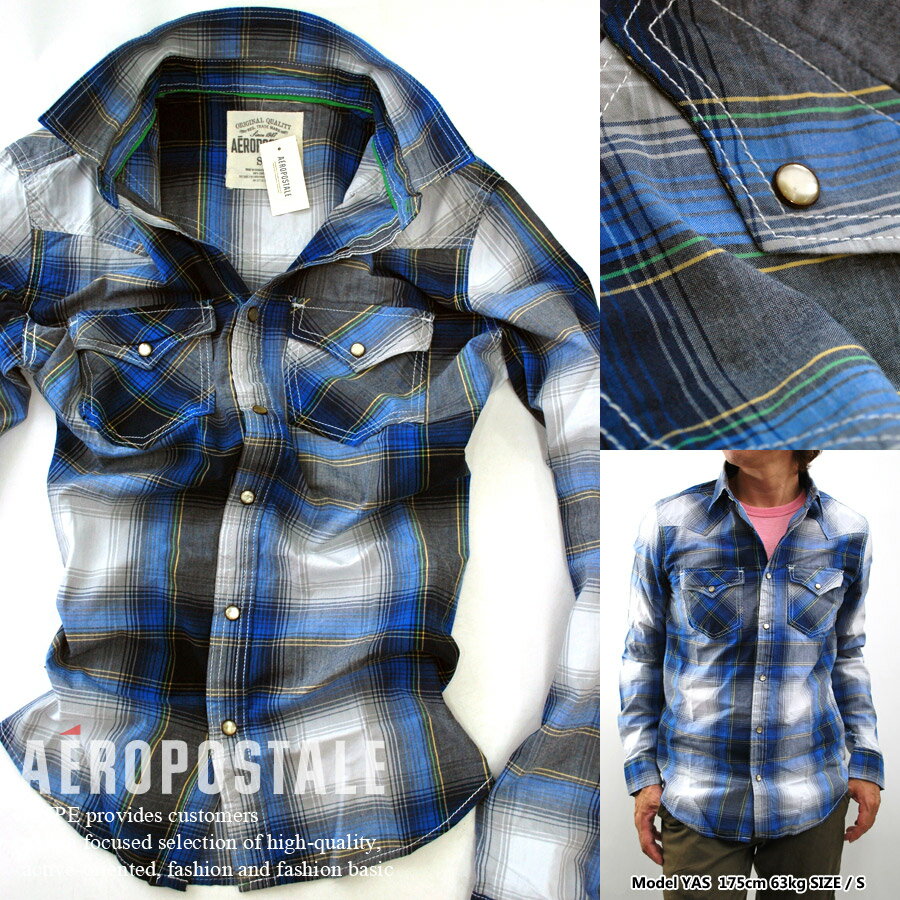 エアロポステール 正規品 メンズ ウエスタンシャツ チェックシャツ 長袖シャツ トップス6234-9 ...