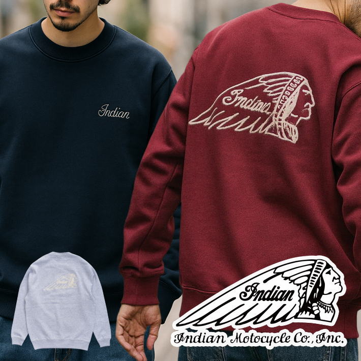 Indian Motocycle インディアン スウェット トレーナー メンズ レディース IC-2657 7986583 背面刺繍 Basic sweat embroidery ロゴ刺繍 ブランド シンプル 送料無料