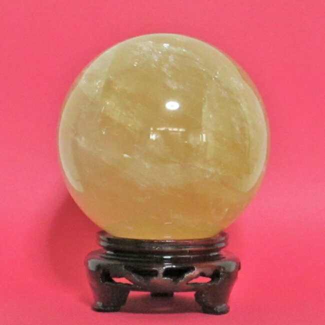 カルサイト 丸玉 虹入り 110mm 木製台座付 天然石 スフィア パワーストーン 風水グッズ 置物 送料無料