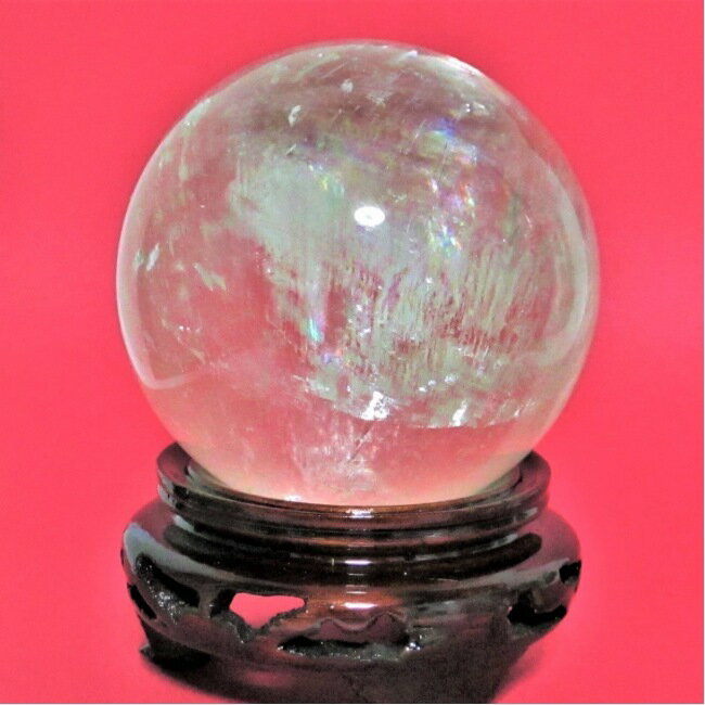 スモーキークォーツ 丸玉 虹入り 80mm 煙水晶 木製台座付 茶水晶 天然石 スフィア パワーストーン 風水グッズ 置物 送料無料