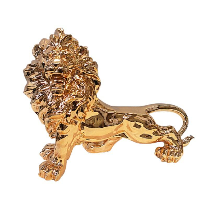 ライオン 置物 金 オブジェ ゴールド W 38 オーナメント LION 獅子 動物 アニマル 風水 雑貨 金色 イン..