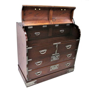 からくり箪笥 チェスト 4段 日本製 木製 完成品 ケヤキ 民芸箪笥 民芸家具 時代箪笥 和家具 タンス 和たんす 鍵付き ブラウン へそくり 隠し 収納 引き出し 衣装ケース アンティーク レトロ モダン 送料無料 開梱設置付