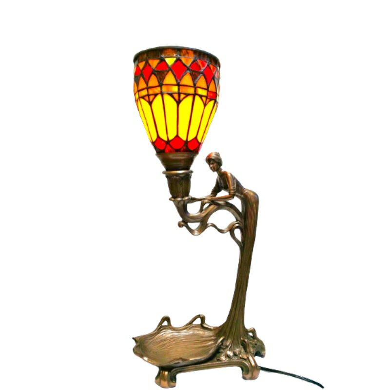 ステンドグラスランプ 高さ53cm ブロンズ調 女性像 トレー付 テーブルランプ 1灯 アンティーク調 おしゃれ 卓上ライト スタンド照明 間接照明 インテリアライト 北欧 ヨーロピアン 花 送料無料