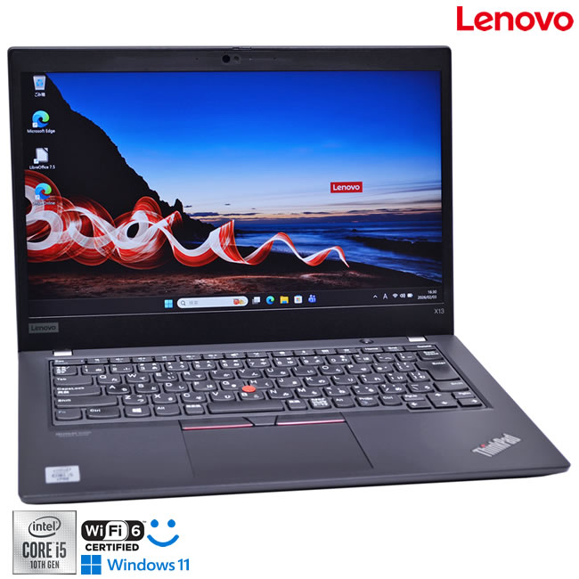 Wi-Fi6 顔認証 フルHD 13.3型 Lenovo ThinkPad X13 Core i5 10310U M.2SSD256G メモリ8G Webカメラ microSD Windows11【中古】