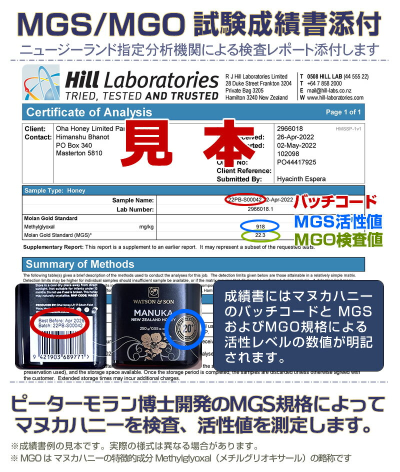 Watson&Son マヌカハニー MGS20+(22.2) MGO800+(908) ワトソン＆サン 正規品 250g