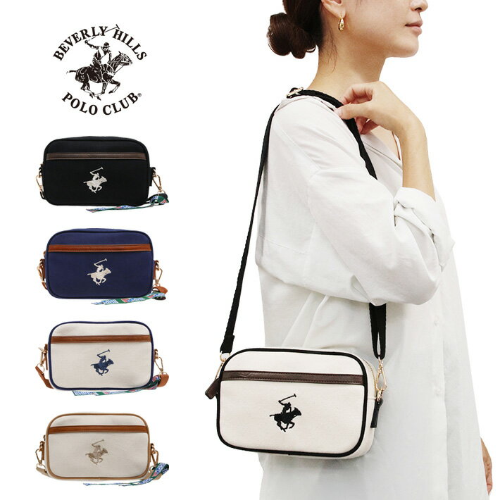 BEVERLY HILLS POLO CLUB ビバリーヒルズポロクラブ SHOULDER BAG ロゴ ショルダーバッグ キャンバス BH1009N肩掛け 斜め掛け バック ブラック アイボリー ネイビーメンズ レディース プレゼント ギフト 通勤 通学 送料無料 父の日