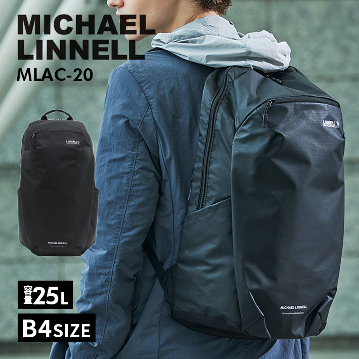 最大300円OFFクーポン配布中！5/16 1:59まで MICHAEL LINNELL マイケルリンネル MLAC-20 BK バックパックリュック メンズ レディース ブラック 黒 A.R.M.S25L ファスナー開閉 撥水 プレゼント ギフト 通勤 通学 送料無料 国内正規品 母の日