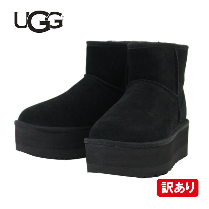 Rakuten - 【訳あり】【右足サイドに擦れあり】UGG アグ Classic Mini Platform クラシック ミニ プラットフォーム シープスキン ショートブーツ ブーツ シューズ 靴 厚底 ムートン ボア レディース 1134991 ブラック US8 25cmアウトレット 新品 通勤 通学 送料無料