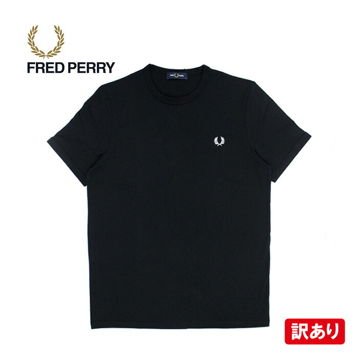 【訳あり】【背面に穴あきアリ】FRED PERRY フレッドペリー 半袖 Tシャツ トップス クルーネック M3519 102 メンズ レディースブラック 黒 Lサイズ カジュアル コットン ブランド アウトレット 新品 訳あり品 通勤 通学 送料無料