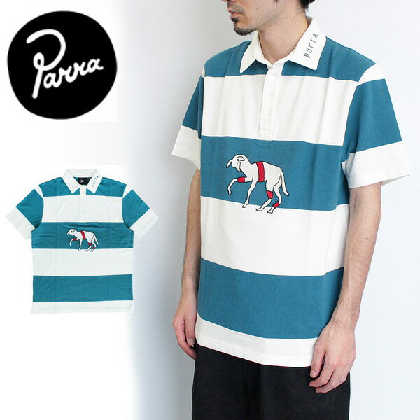 100円OFFクーポン配布中！by Parra パラ Striped Goat Polo Shirts ストライプドゴートポロシャツ シャツTシャツ 半袖 ウェア トップス ロゴ メンズ ブルー 43760プレゼント ギフト 通勤 通学 送料無料