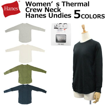 Hanes ヘインズ Thermal Crew Neck Hanez Undies T-Shirt サーマル クルーネック アンディーズ Tシャツ長袖 レディース Freesize フリーサイズ Hw4j501ルームウェア 部屋着 プレゼント ギフト 父の日 通勤 通学