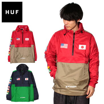 HUF ハフ FLAGS ANORAK JACKET フードアノラック ジャケットブルゾン ジャケット 長袖 メンズ レッド ネイビー JK00274プレゼント ギフト 通勤 通学 送料無料