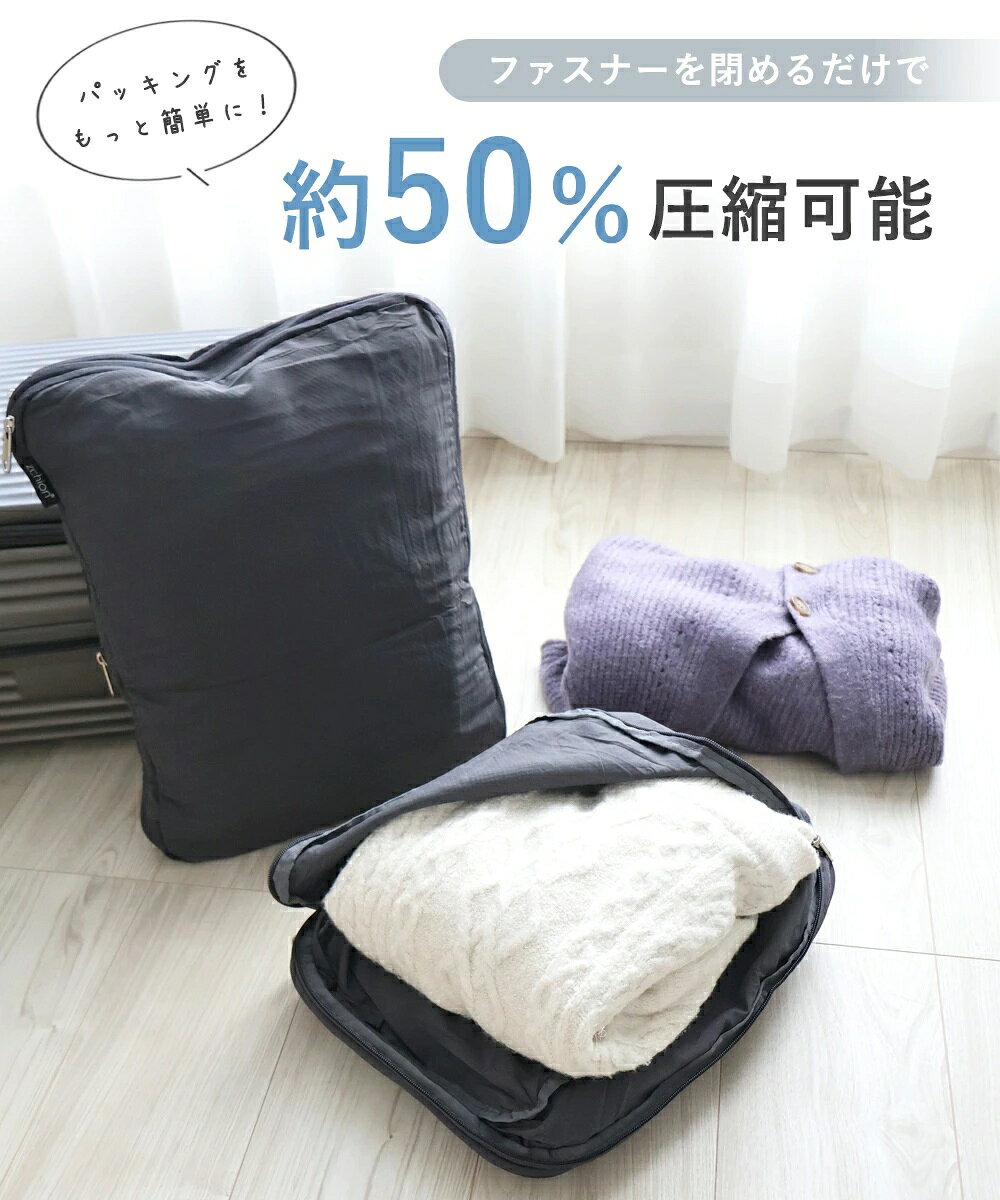＼旅行の荷物をスッキリ圧縮！／圧縮トラベルポーチ 3点セット SMLサイズ 内ポケット付き 軽量 大容量 撥水 収納ポーチ 衣類仕分け コンパクト スーツケース整理 出張 旅行 便利グッズ hypgroup-10003837 The Zakka Lab サンプル画像2