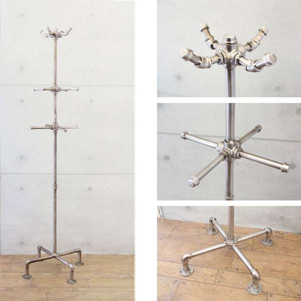 ハンガーラック ポールハンガー 男前インテリア インダストリアルメタル コート スタンド ハンガー コートハンガー LJA240708 スタイリッシュ ブルックリンテイスト インダストリアルメタル 水道管 カフェ風