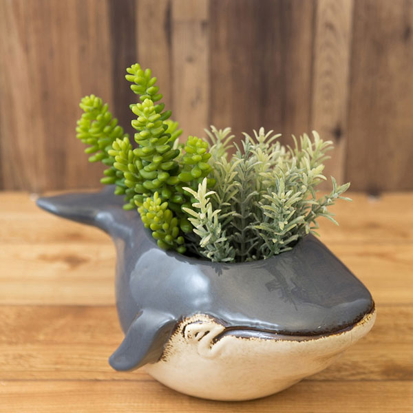 ふっくらとかわいいWhale　クジラをモチーフにした　セラミックプランター観葉植物や多肉植物にぴったり。 可愛らしいフォルムが、どんなお部屋にもインパクトを与えます。 お子様の部屋やリビングに置くことで、愛らしさが増すこと間違いなしです。 素材は丈夫なセラミックで、長くお使いいただけます。 おしゃれでユーモラスなアイテムを探しているあなたに、ぜひ手に取っていただきたい一品です。 このセラミックプランターで、素敵な植物ライフを始めてみませんか？ 約W28 x D18 x H11 cm / 0.8kg材質：セラミック