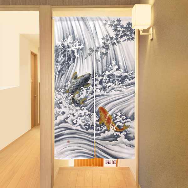 のれん 暖簾 鯉の滝登り 85X150cm 本縫いのれん 目隠し 流水 店舗 施設 向け 日本...