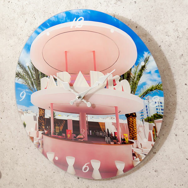 時計 おしゃれ ガラス Beach Bar PARADISE 掛け時計 ウォールクロック デザインウォールクロック アンティーク デザイナーズクロック 壁掛け 掛時計 カフェ 店舗 38cm ガラスウォールクロック